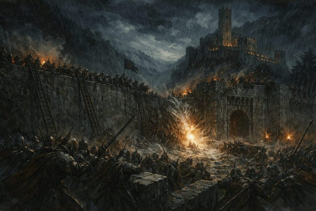 Siege of Helm’s Deep at night