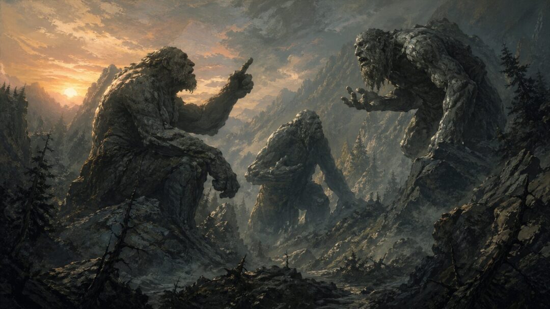Stone giants in a rocky confrontation