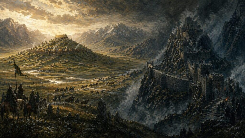 Sunny plains and a looming fortress