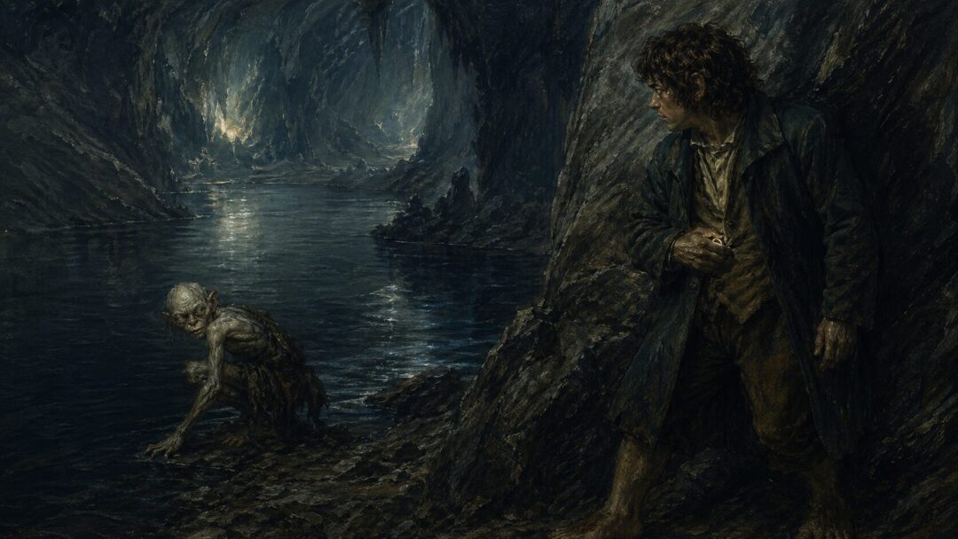 Tense encounter by the underground lake