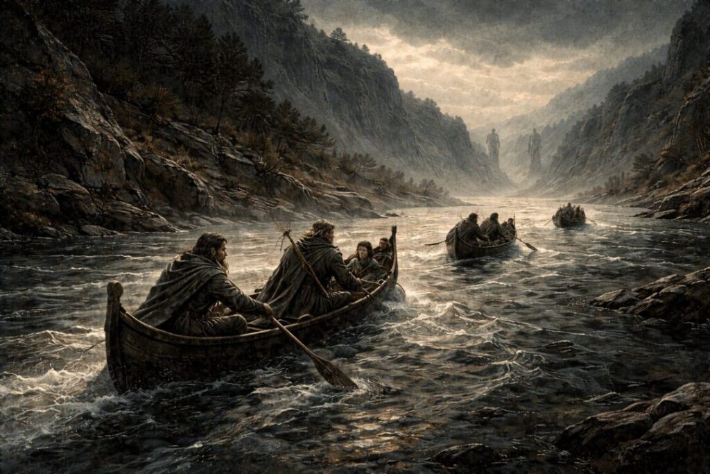 The Fellowship on the Anduin River