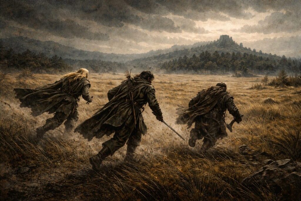 The Three Hunters on Rohan plains