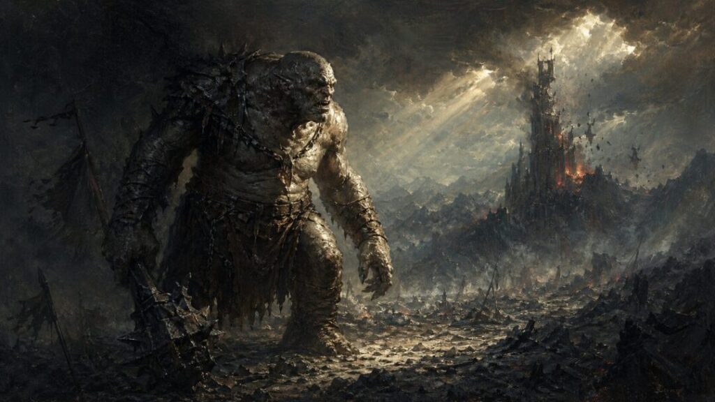 The looming warrior of ruin