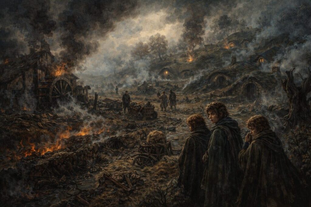 The occupied Shire in ruins