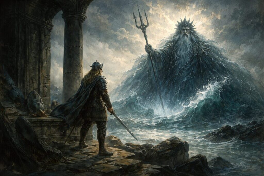 Tuor faces Ulmo at Vinyamar