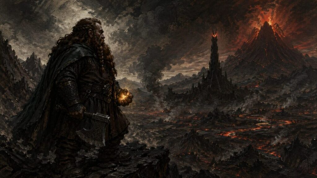 Warrior in the volcanic wasteland