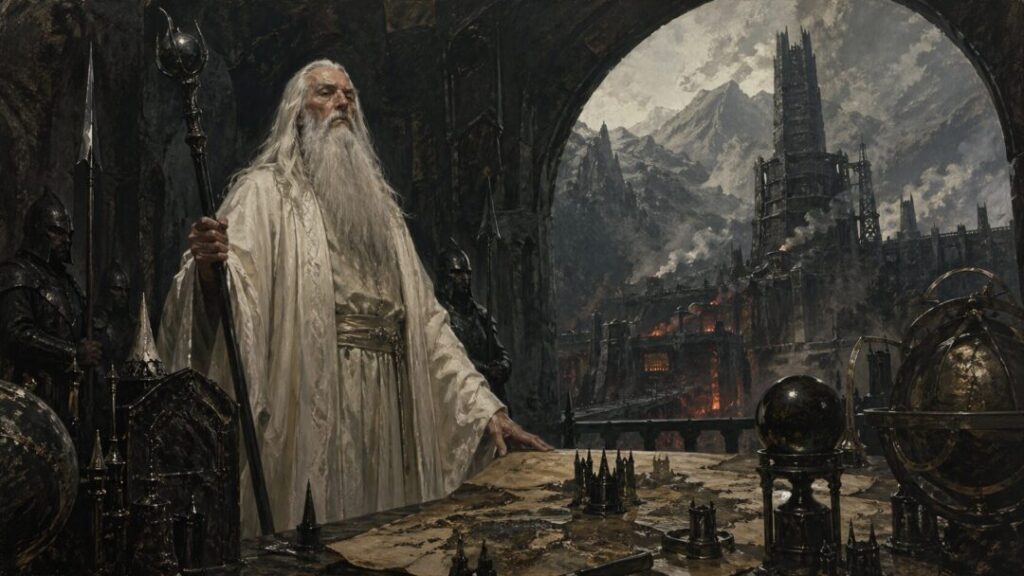 Wizard in a stone war room