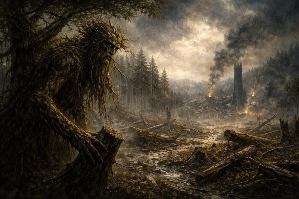 Treebeard mourning felled trees