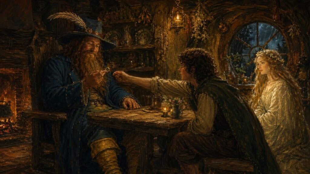 A cozy tavern at night