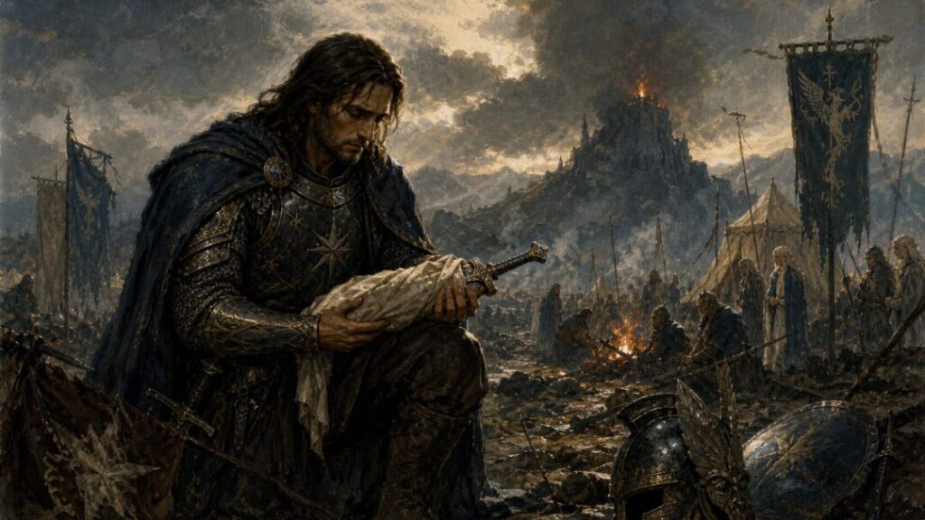 A warrior's mournful vigil at dawn