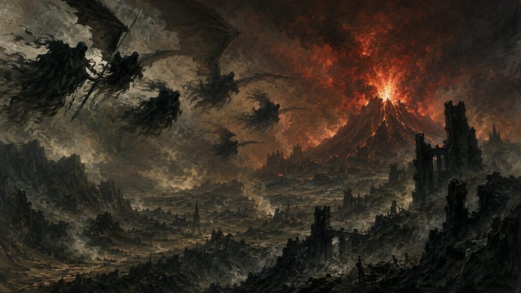 Apocalyptic landscape with wraith riders