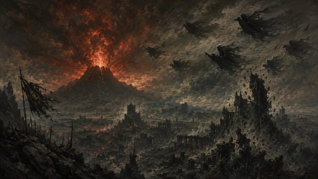 Apocalyptic volcanic wasteland and wraiths