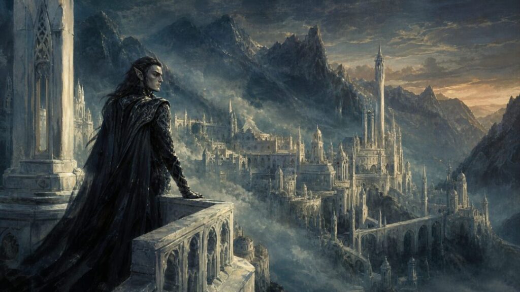 Brooding noble in a mystical city