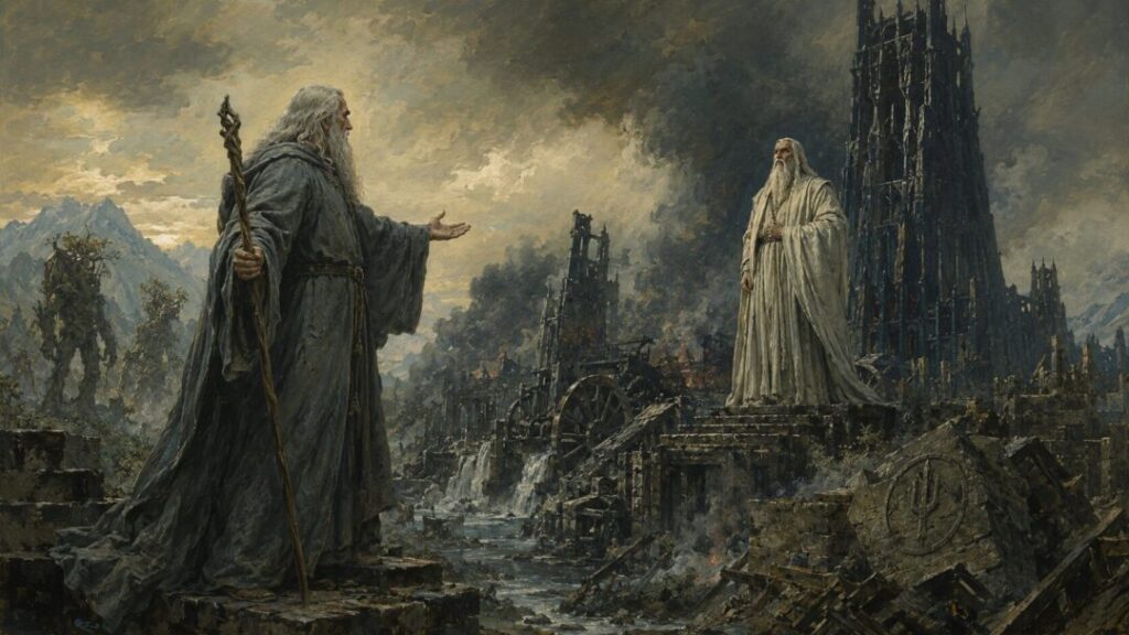 Clash of wizards in a ruined realm