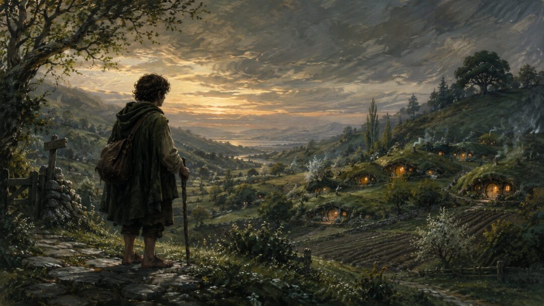 Contemplative traveler in a peaceful valley