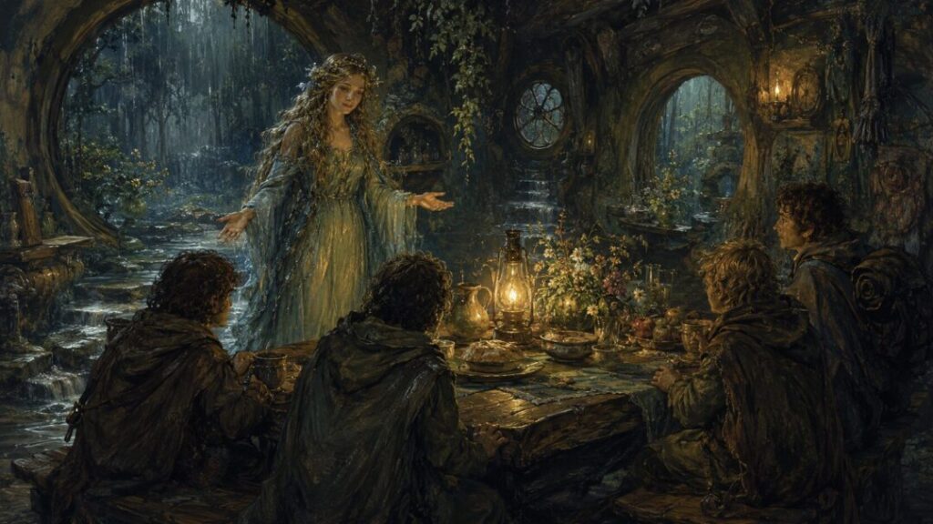 Cozy woodland welcome at twilight