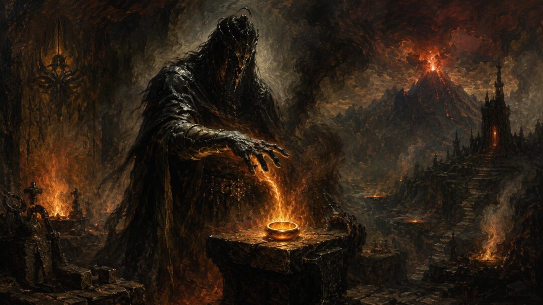 Dark lord forging a powerful ring