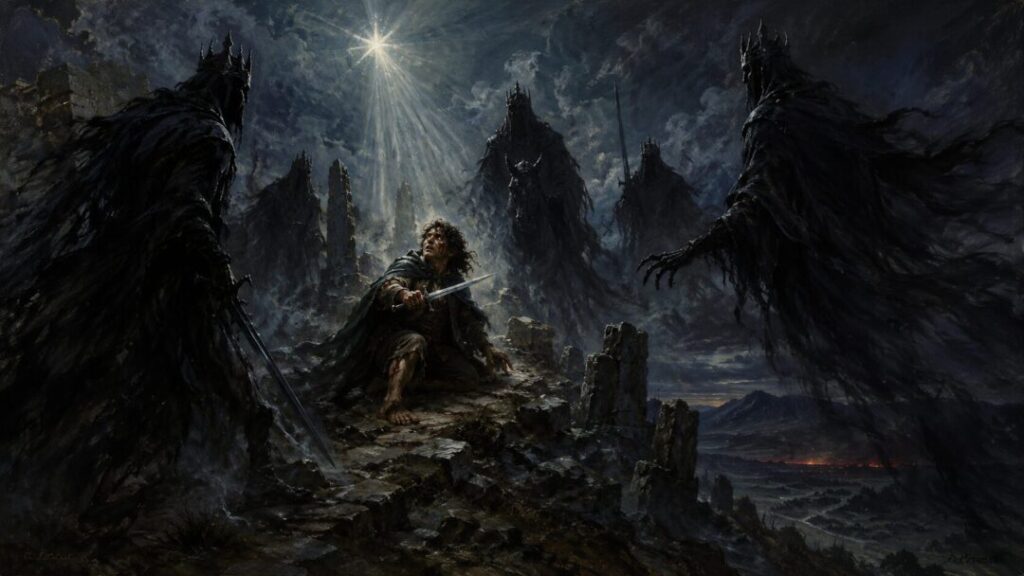 Defiance in the shadowed ruins