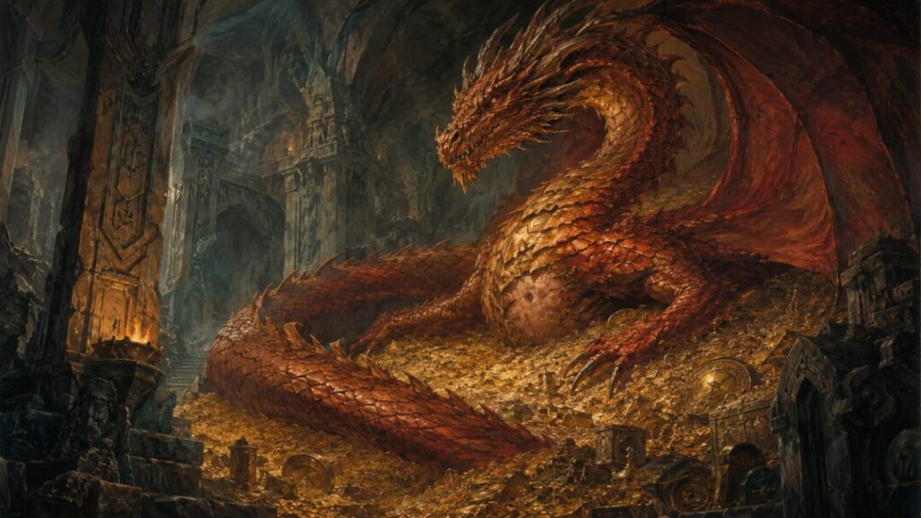 Dragon's hoard in a ruined cavern