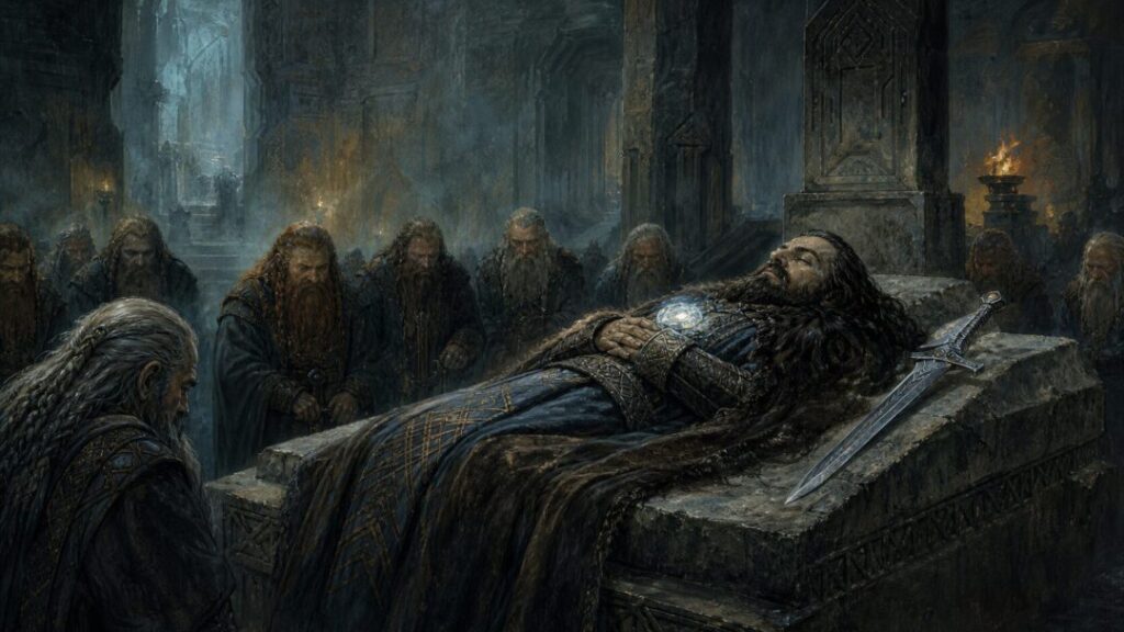 Dwarven hero's somber funeral procession