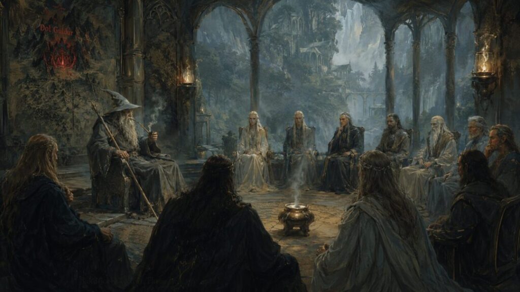 Elven council in a misty hall