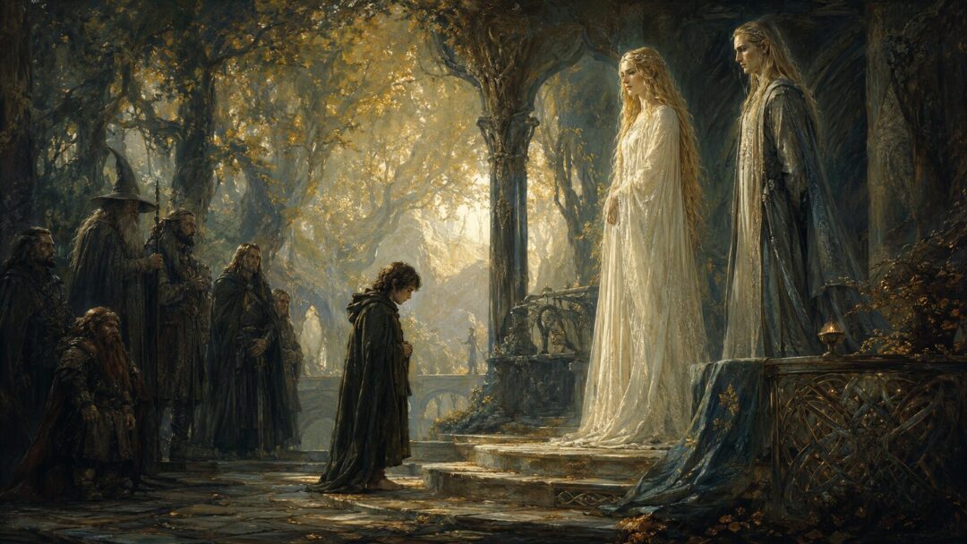 Elven court in a forested clearing