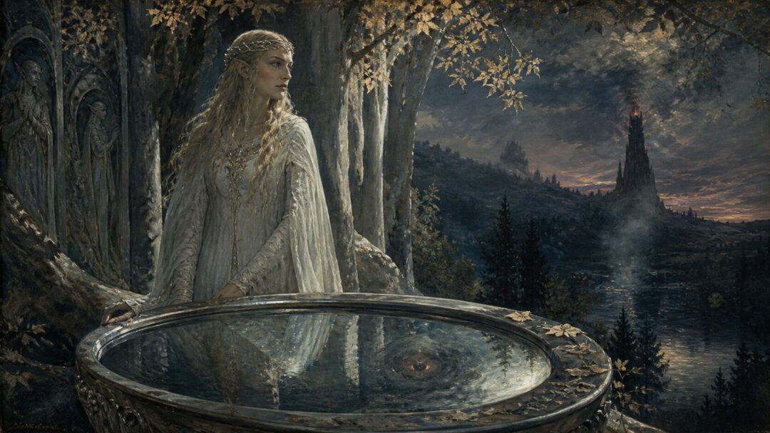 Elven guardian by the reflective pool