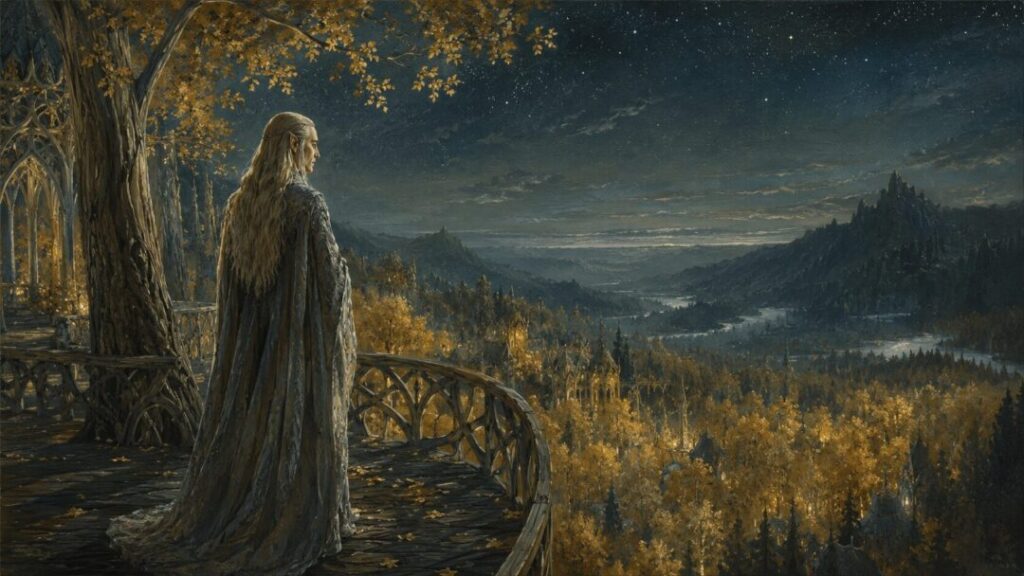 Elven guardian in a golden forest