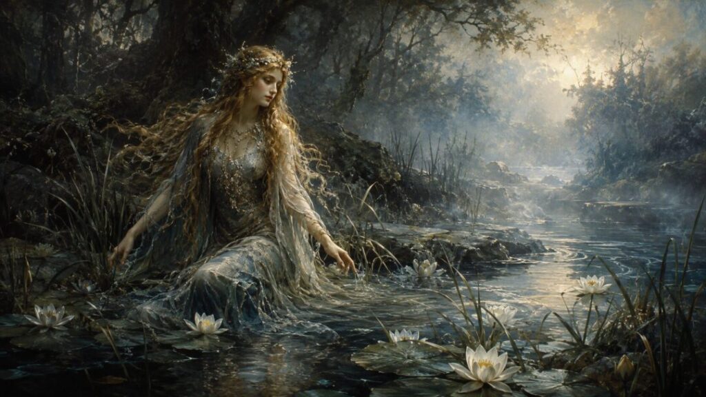 Enchanted forest spirit by the stream