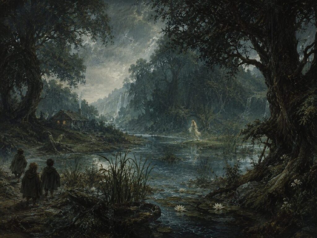 Enchanted forest with ethereal presence