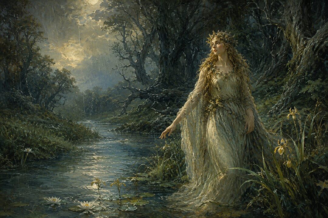 Enchanted maiden by the misty stream