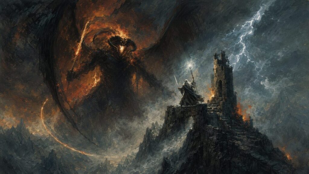 Epic battle on a stormy peak
