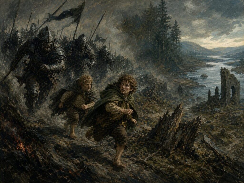 Fleeing through a stormy wasteland
