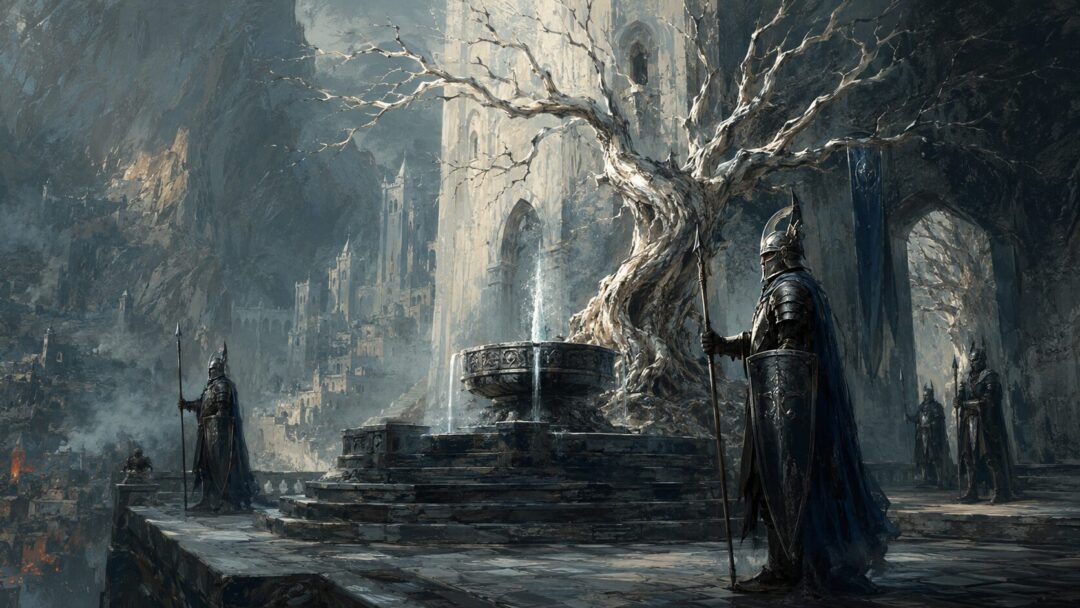 Guardians of the ancient fortress courtyard