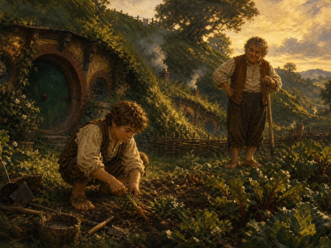 Hobbit garden at golden hour
