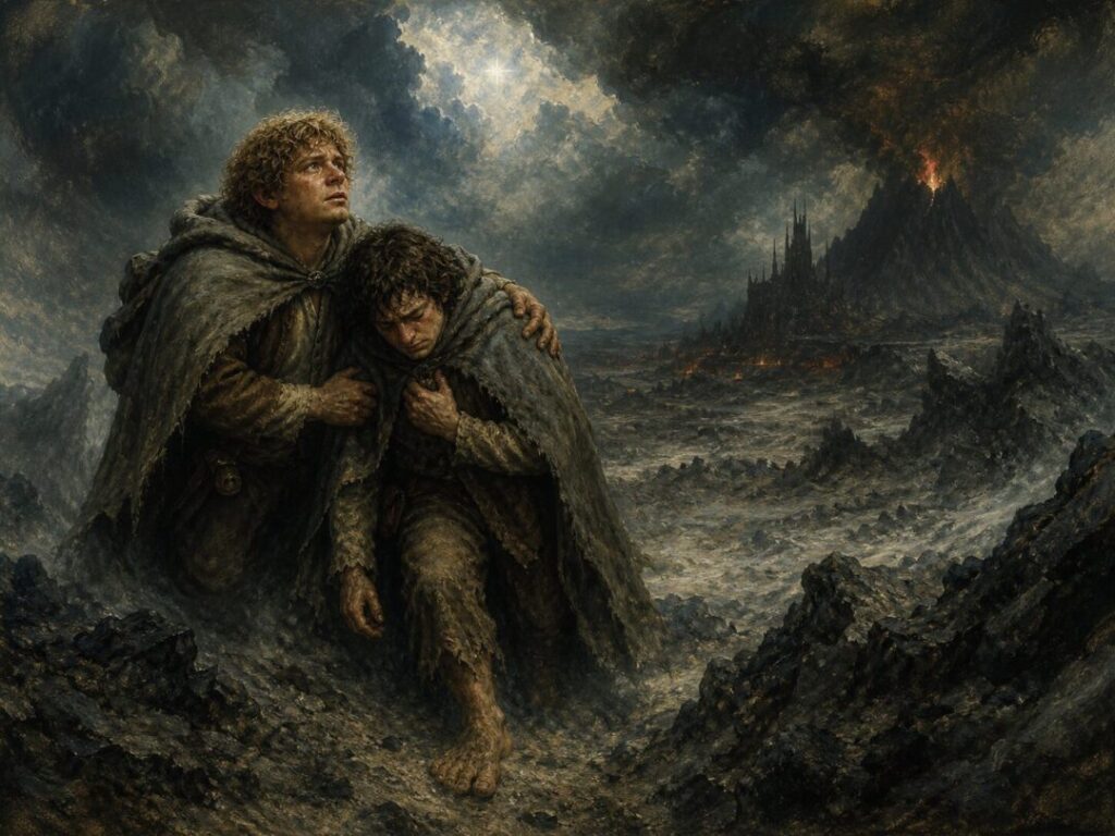 Journey through a volcanic wasteland middle earth