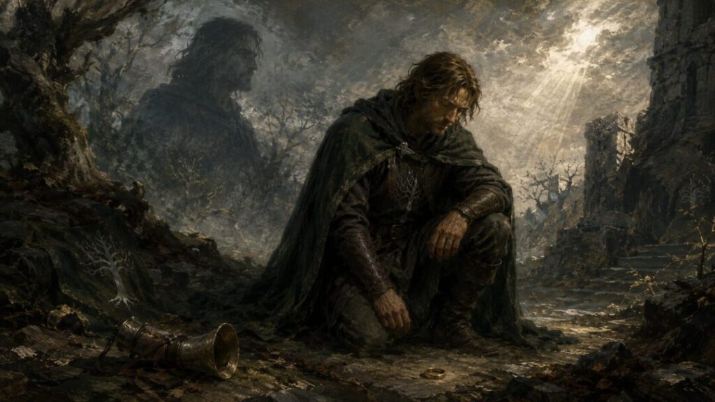 Kneeling in memory's shadow