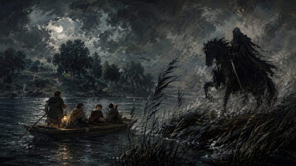 Moonlit escape on a stormy river