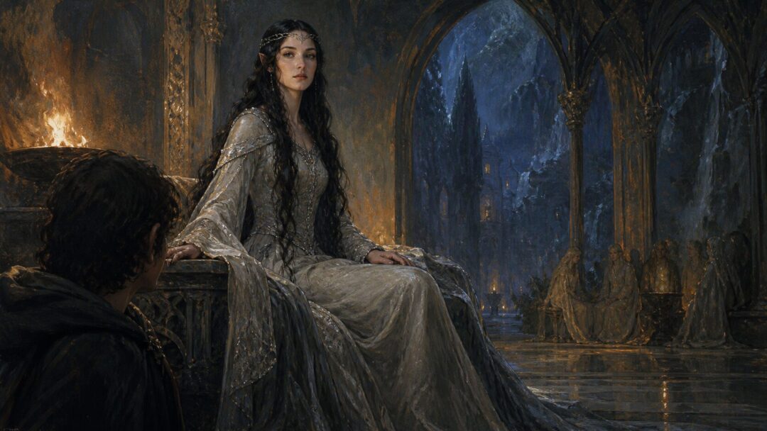 Regal meeting in a grand hall