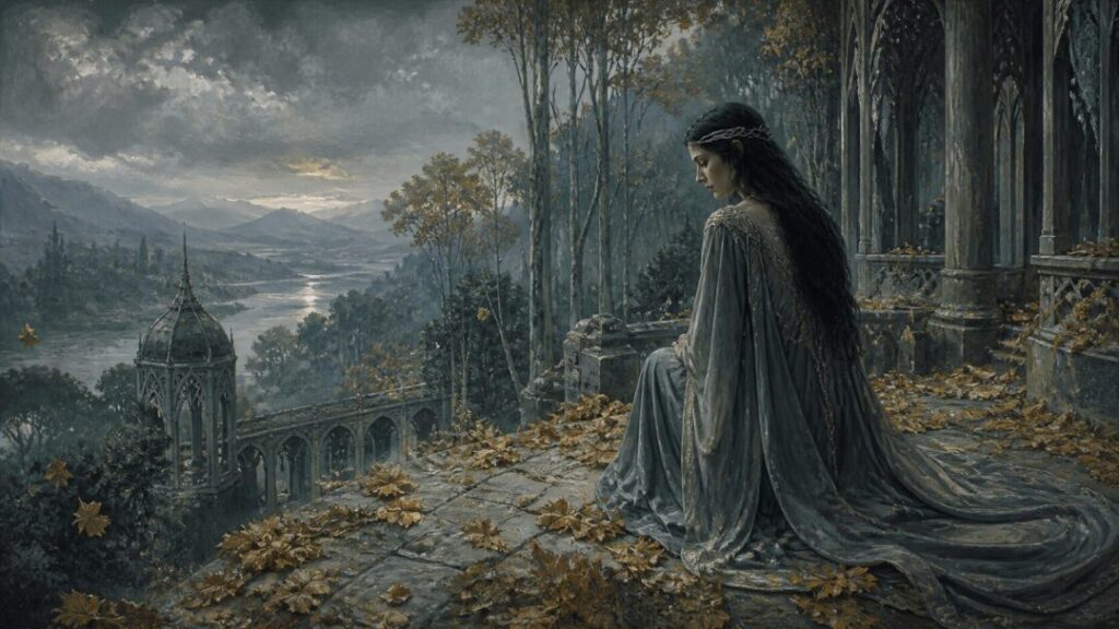 Solitary elf in a misty ruin