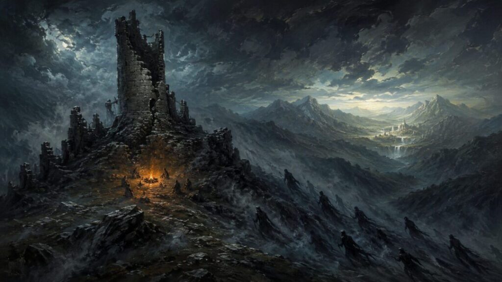 Stormy night at the ruined tower