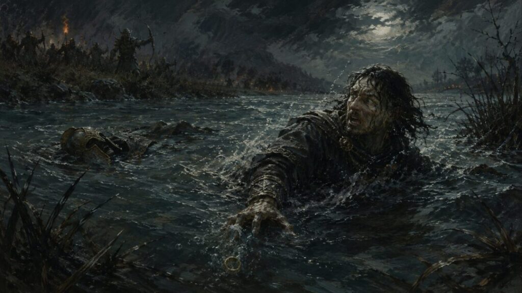 Struggling in the stormy river