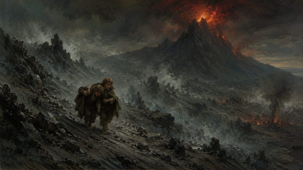 Struggling through a volcanic wasteland