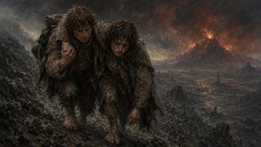 Struggling through the volcanic wasteland