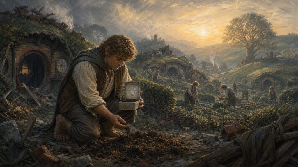 Tending the land at dawn