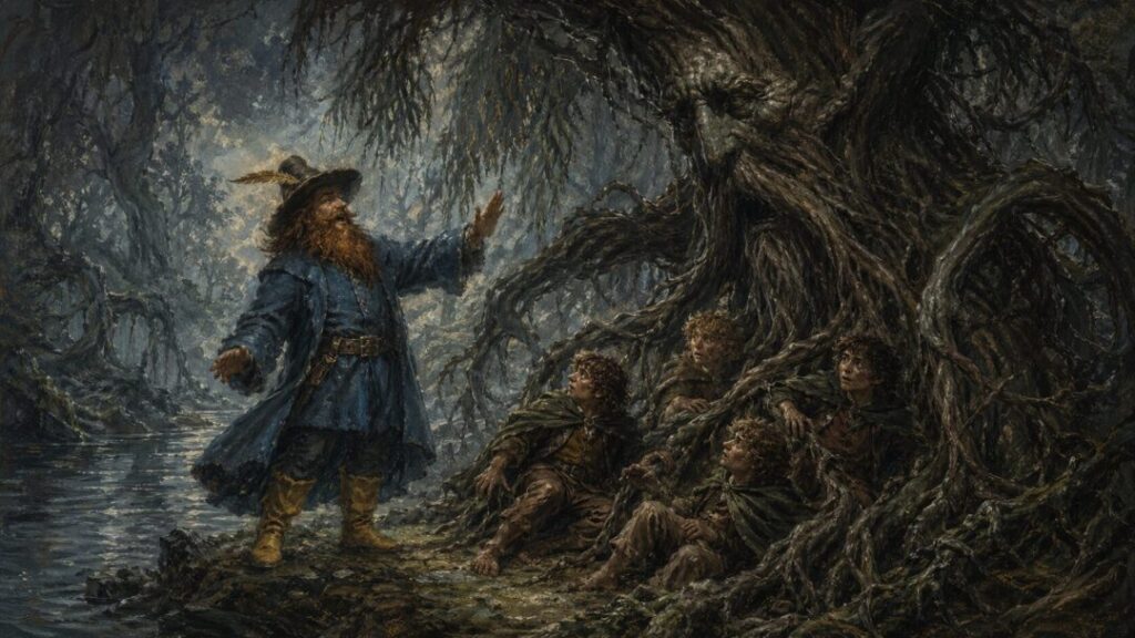 The bearded hero and the ancient tree