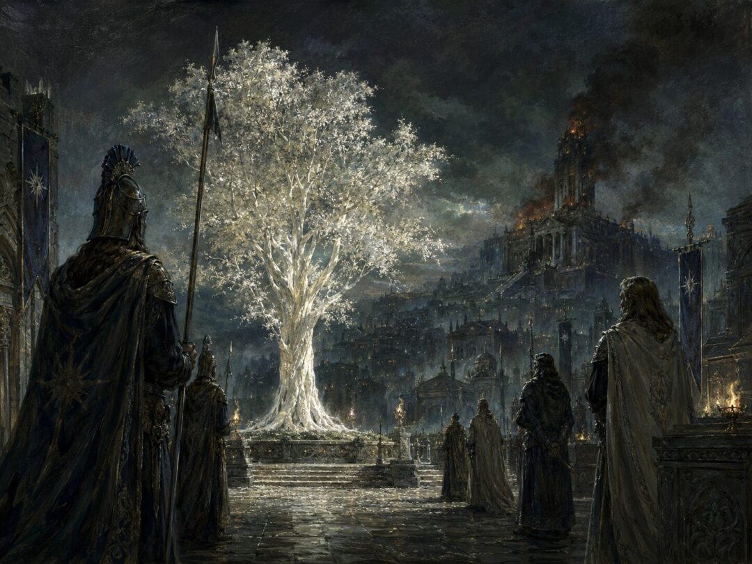 The luminous tree of the fallen city