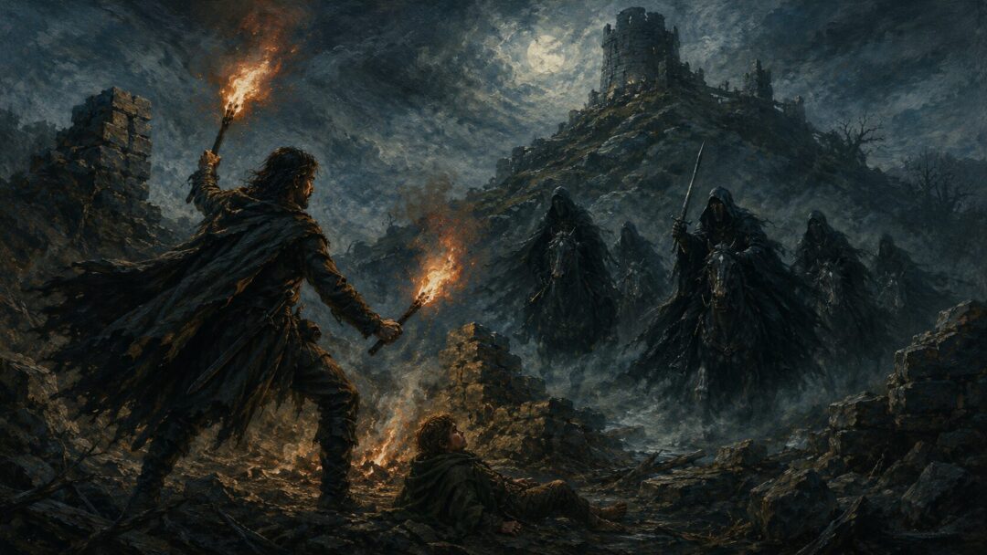 Torchbearer in a stormy standoff