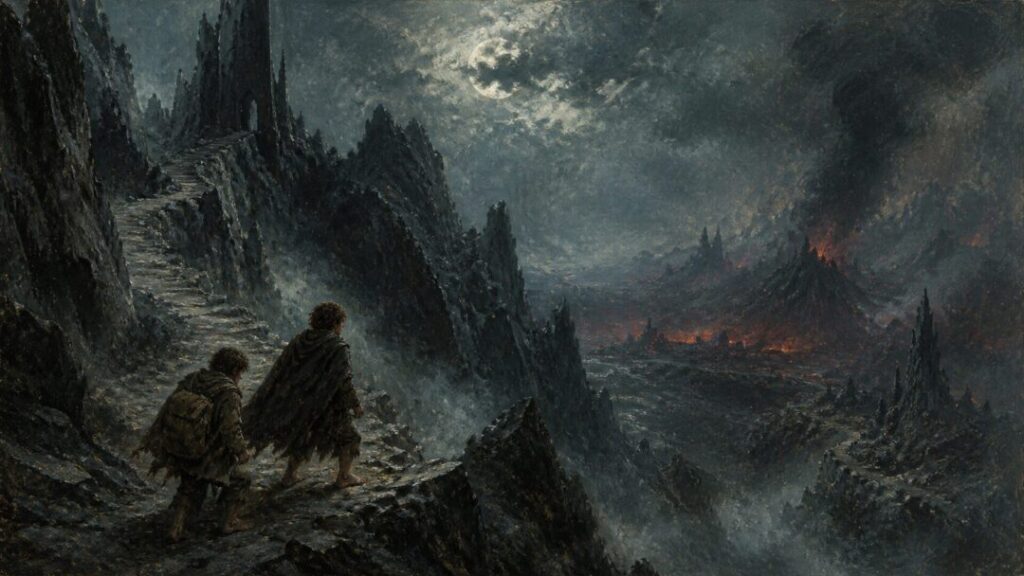 Weary travelers in a volcanic wasteland