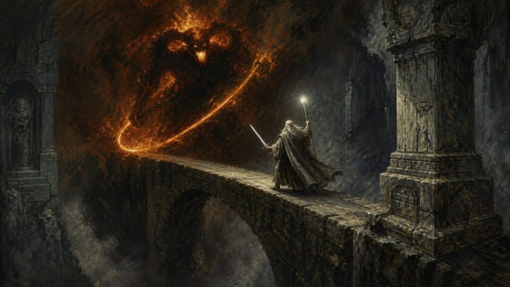 Wizard vs. fiery demon in ruins